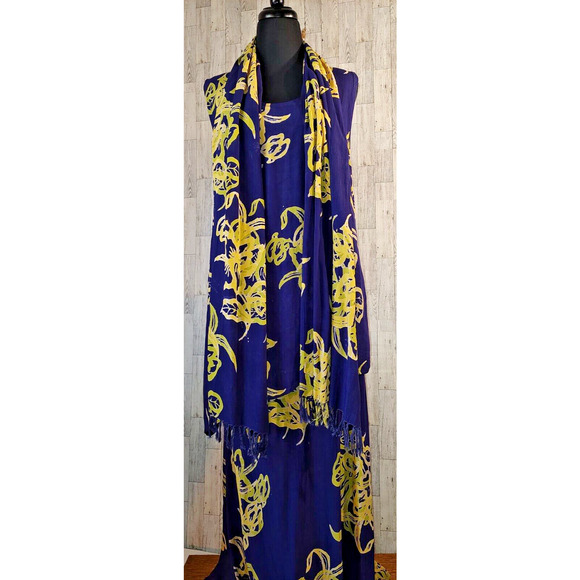 OK Mike Woman One Size Purple Rayon Long Maxi Dress attached Top and Scarf FLAWS - Picture 2 of 16